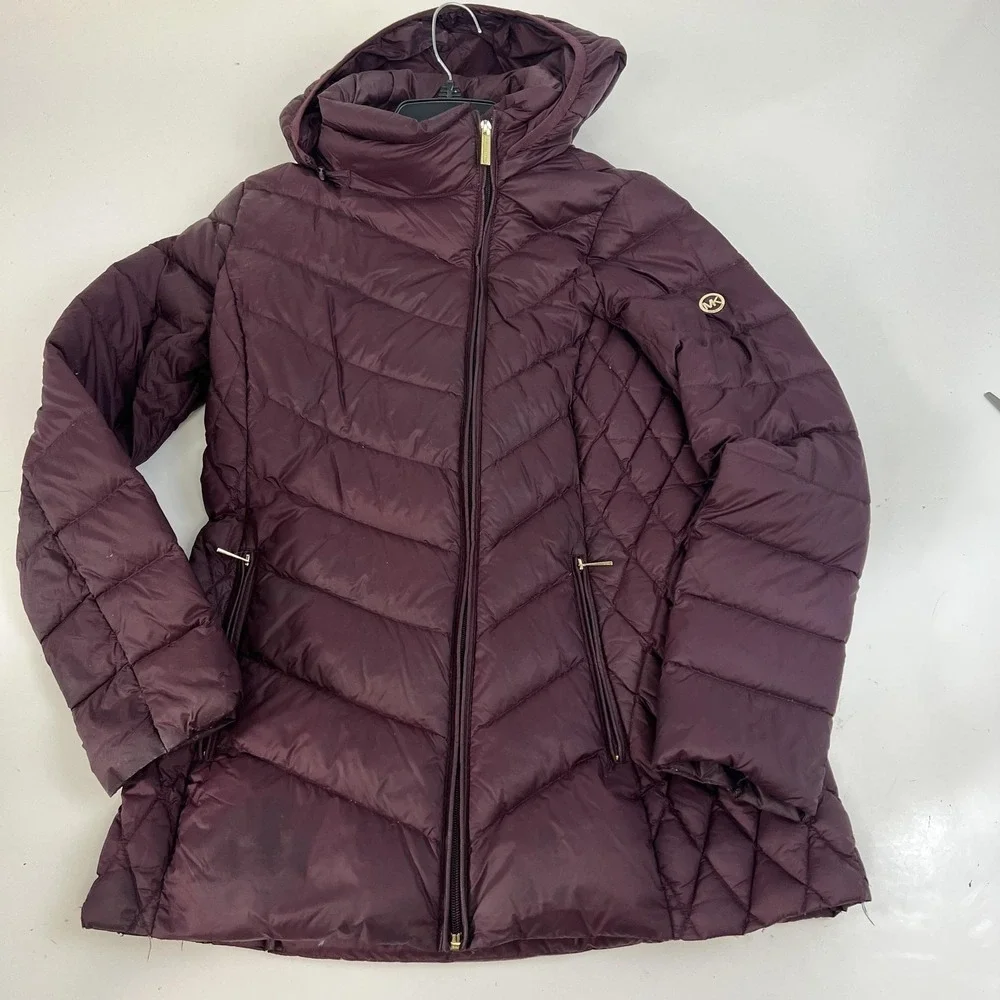 Michael Michael Kors Jacket Womens Small Purple Hooded Packable Down Puffer Coat
